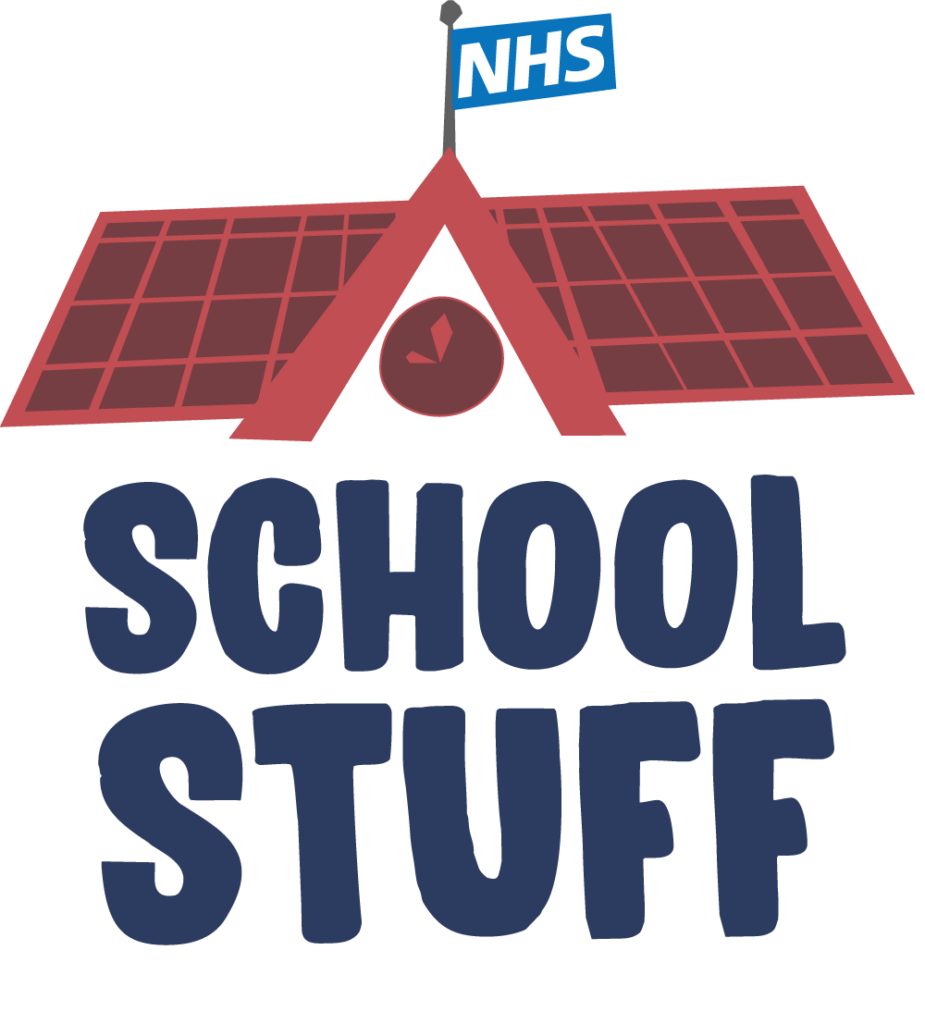School Stuff on a school building with an NHS flag on top.